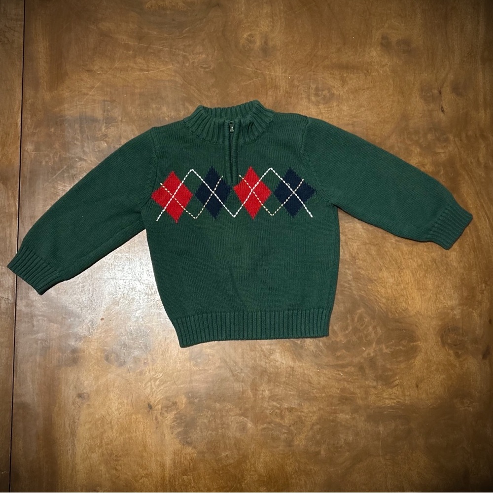 Sonoma Green Argyle Zip Sweater